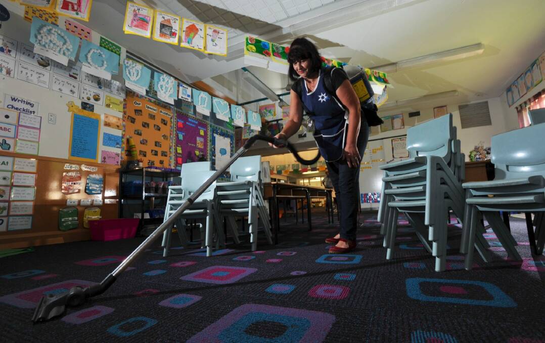 Public school cleaners in Canberra met with the ACT Education Directorate in February to discuss how future contracts would be run, after two years of court cases and industrial action. Photo: Graham Tidy