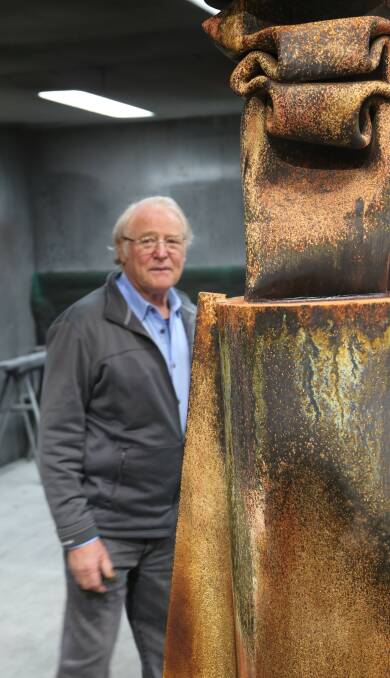 Michael Le Grand with <i>Guardian</i>, his entry in Sculpture by the Sea 2018. Photo: Supplied