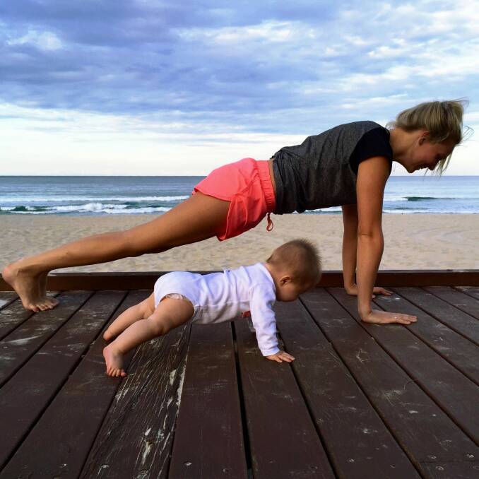 Emma Carey doing push-ups at the beach. Photo: Supplied