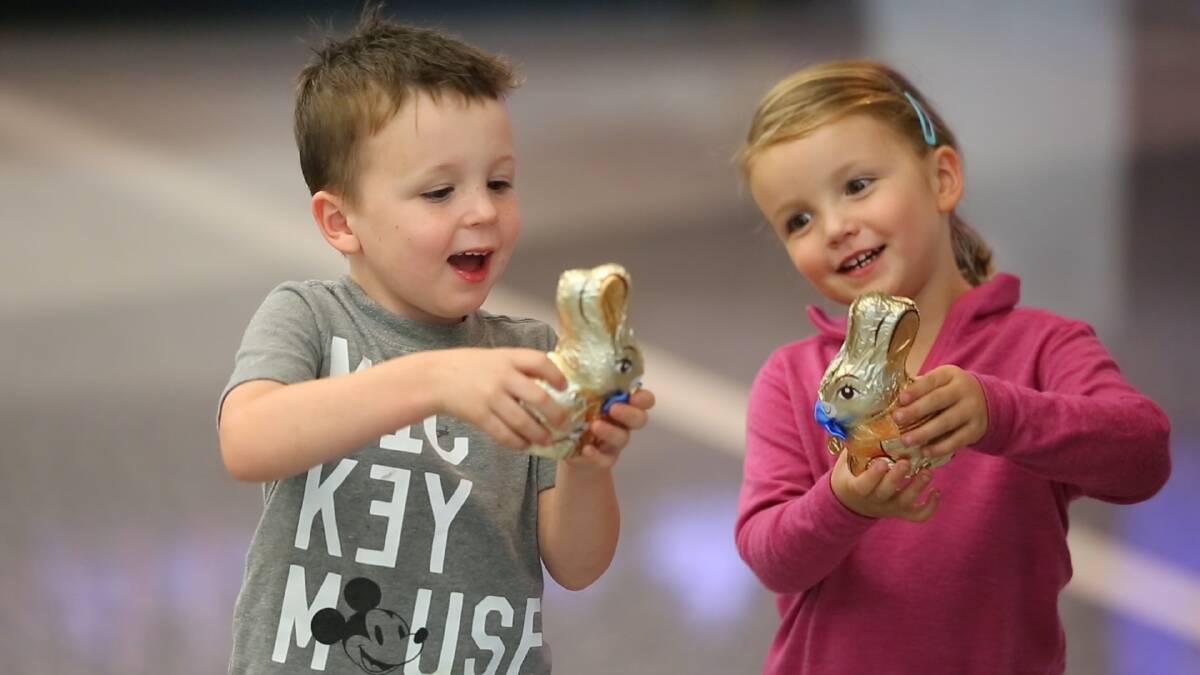 Children were delighted when they found Easter bunnies on the baggage carousel at the Canberra Airport. Photo: Canberra Airport