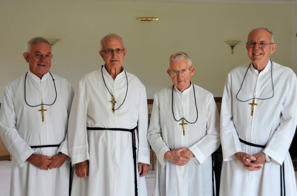 Canberra's remaining Marist Brothers, from left, Brother Tony Shears, Brother Kevin Murray, Brother Anthony Atkinson and Brother Lawrie McCane  are expected to leave Canberra around the middle of the year. Photo: Supplied