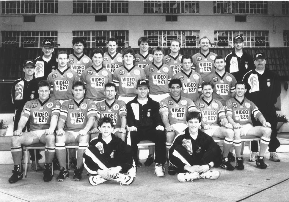 Formula One racing driver Mark Webber, pictured (bottom right) with the 1991 Canberra Raiders rugby league team. Photo: Paul Jones