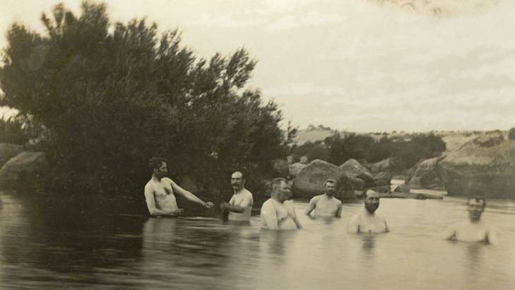 Bracing decision: Senators bathing in the Snowy River, at Dalgety, in 1902. Photo: Courtesy of the National Library of Australia
