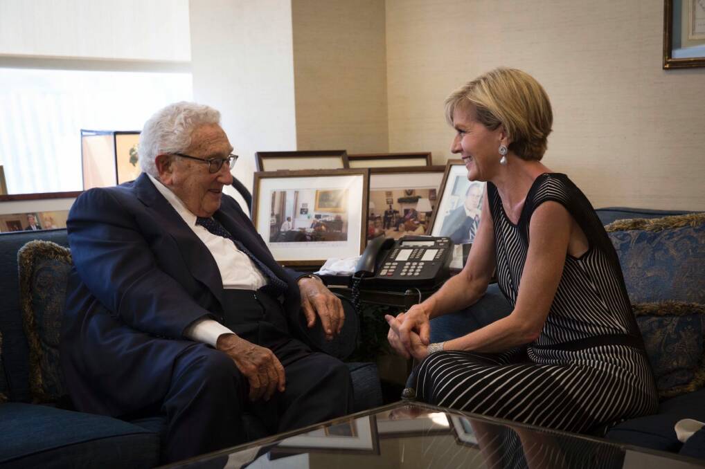 Foreign Minister Julie Bishop meets with former US secretary of state Henry Kissinger. Photo: Supplied.