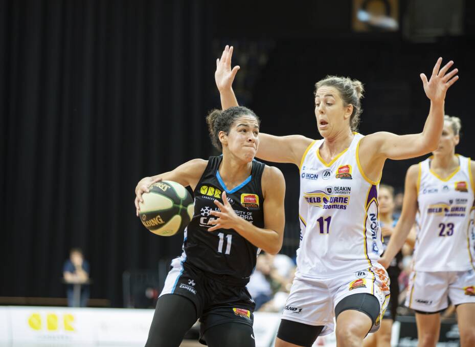 Capitals' Kia Nurse and Boomers' Jenna O'Hea, the driving force behind Lifeline round. Photo: Sitthixay Ditthavong