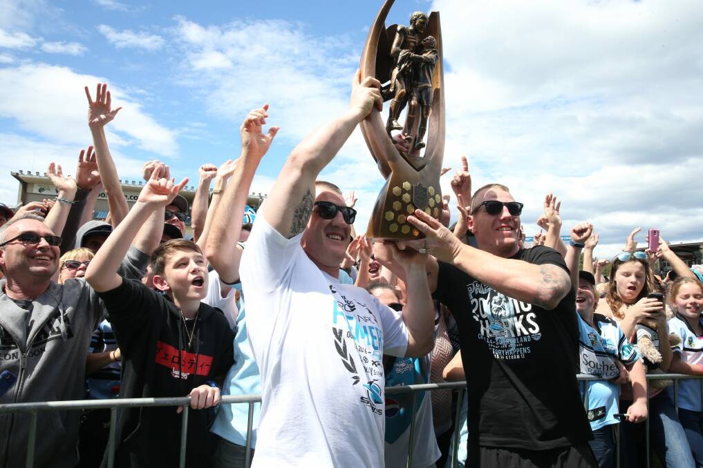 The Sharks players gathered at the club from noon with the premiership trophy. Photo: Louise Kennerley