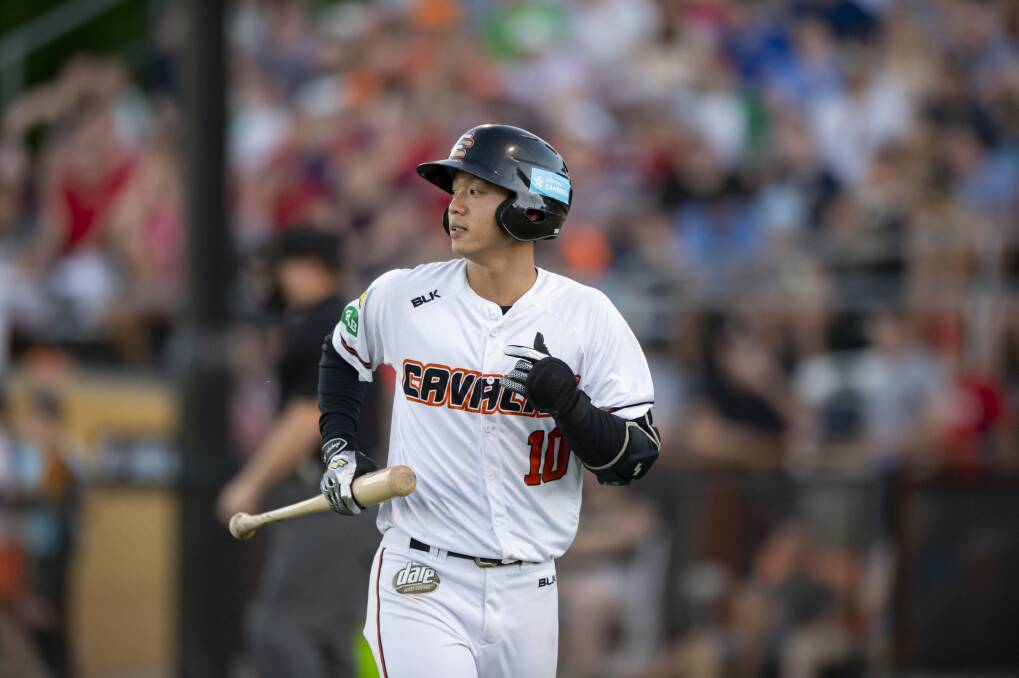 Cavalry's Kouki Aoyagi returns to the dugout after striking out swinging in the second. Photo: Sitthixay Ditthavong