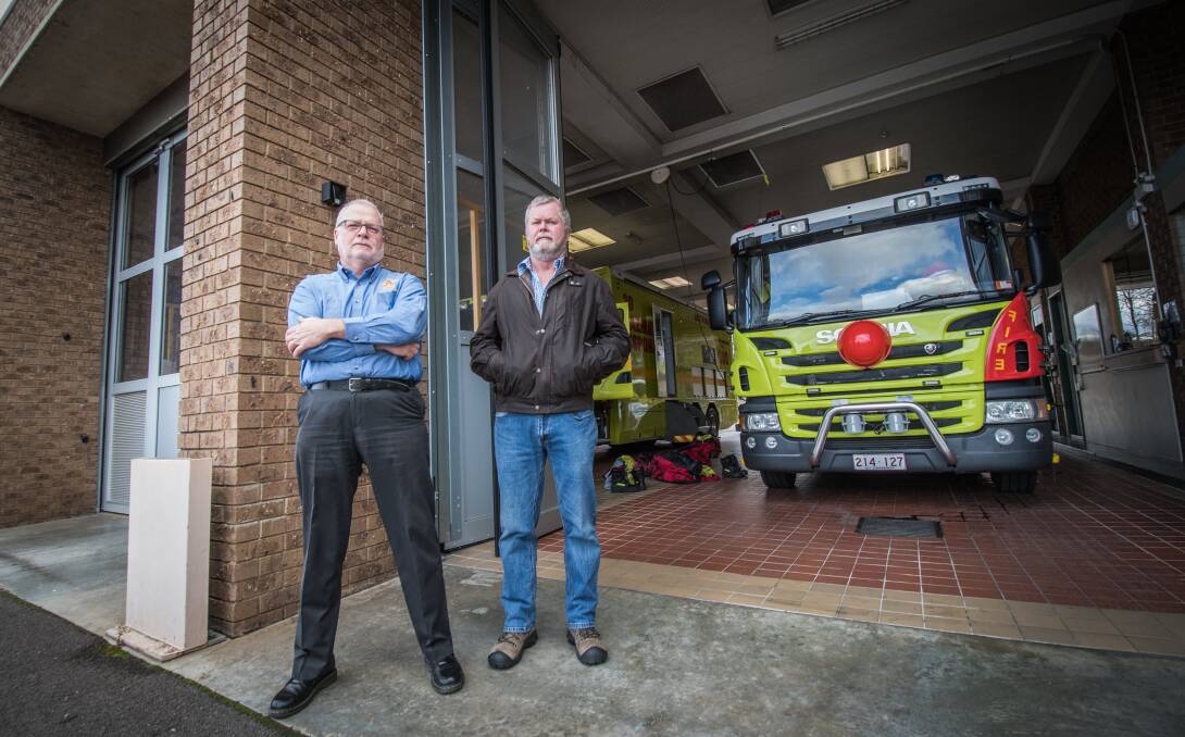 Union boss Greg McConville and retired fire fighter Graeme Gallagher, who are calling for blood screening for past and present fire fighters.  Photo: Karleen Minney. 