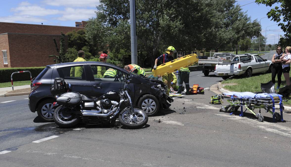 The accident at  the corner of Wentworth Avenue and Mildura Street, Kingston, on December 13, 2014. Photo: Graham Tidy