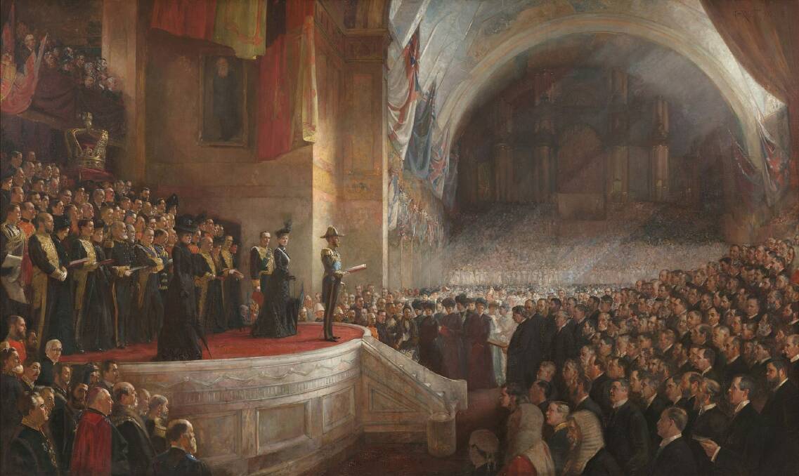 Tom Roberts' Opening of the first parliament of Commonwealth of Australia, 9 May 1901, otherwise known as the Big Picture.