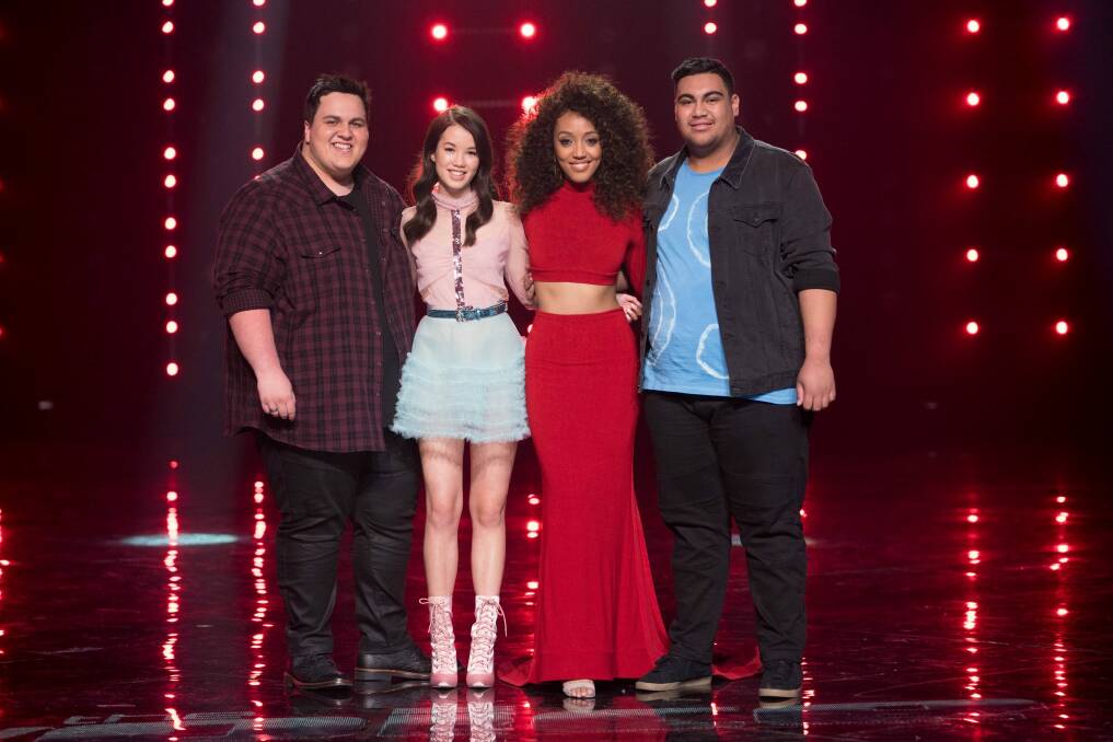 The Voice Australia 2017 finalists: Judah Kelly, Lucy Sugerman, Fasika Ayallew and Hoseah Partsch. Photo: Stuart Bryce