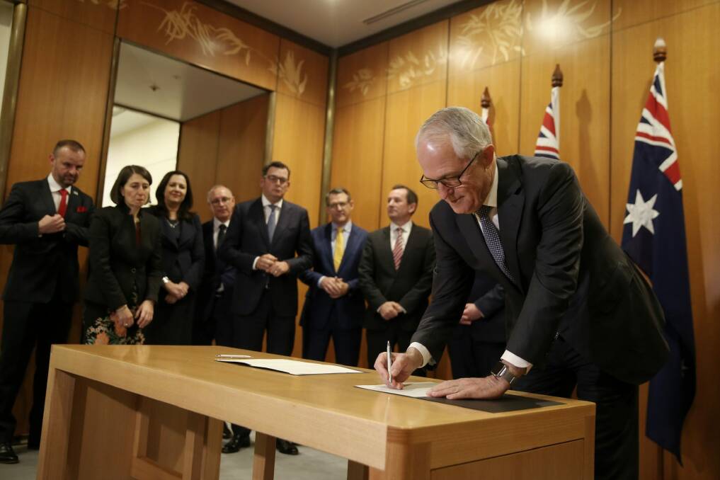 Prime Minister Malcolm Turnbull with Premiers and Chief Ministers on Thursday. Photo: Andrew Meares