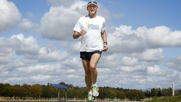 Gary Pattrick, from Braddon, on a training run around Lake Burley Griffin as he prepares for the Canberra Running Festival, it will be his 98th marathon. Photo: Jeffrey Chan