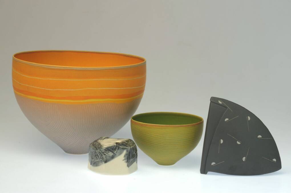 Artwork from Pippin Drysdale, Hiroe Swen and Brigitte Enders for Mini Ceramics at Bilk Gallery.