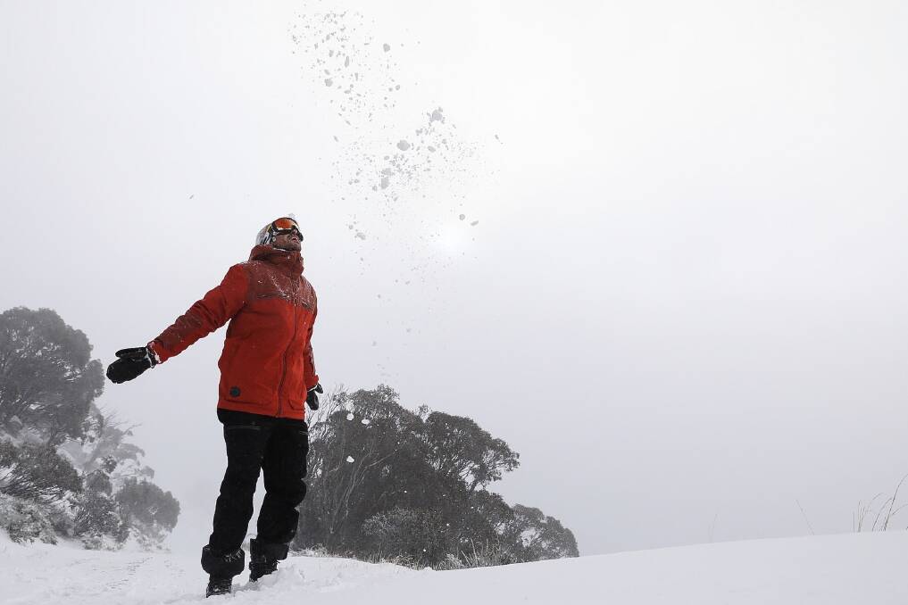 A winter warrior revels in the snow at Thredbo on Thursday as blizzards blanket the Snowy Mountains. Photo: Thredbo 