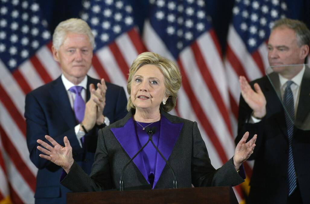 Hillary Clinton famously wore purple lapels as a show of unity after her election defeat. Photo: Andrew Harrer