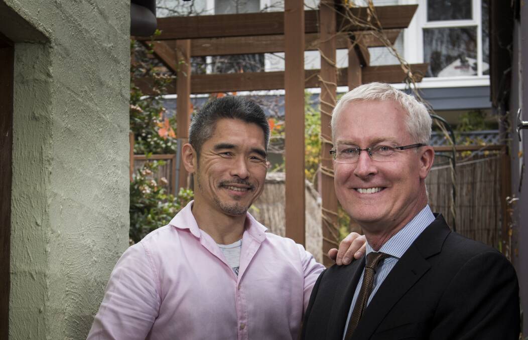 Bruce Miller (right), former ambassador to Japan, has been appointed as an Officer of the Order of Australia. Pictured here with his husband  Mikio Ishizawa. Photo:  Elesa Kurtz