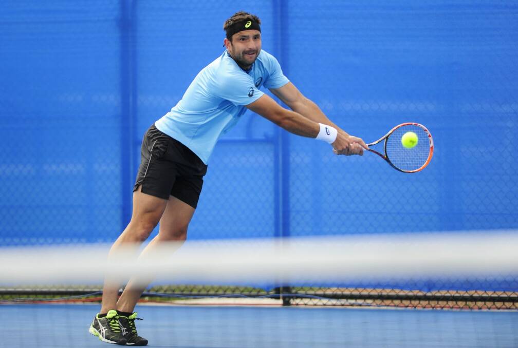 Former world No.39 Marinko Matosevic in action during his doubles match at the Canberra International on Monday. Photo: Melissa Adams