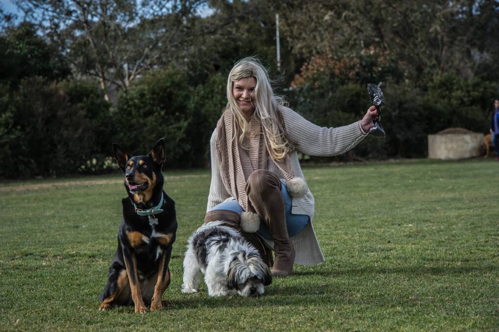Thomson with her dogs Nim and Augie. Photo: Karleen Minney