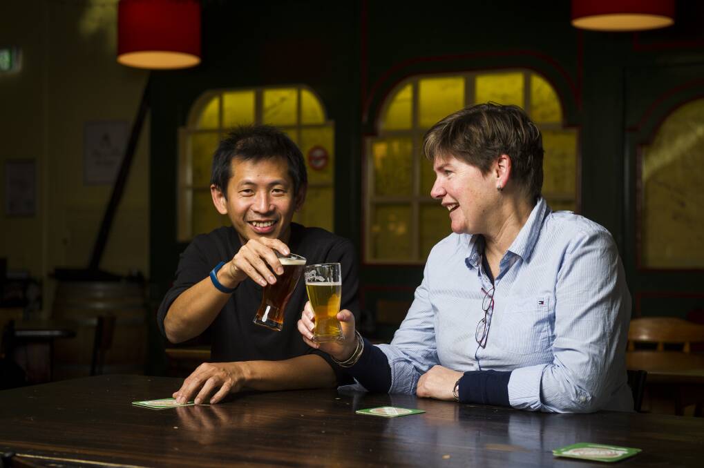 Dr Steve Lee and associate professor Elizabeth Gardiner, who met up for a beer and came up with the idea for a diagnostics device that can help doctors identify patients at imminent risk of a heart attack or stroke. Photo: Dion Georgopoulos
