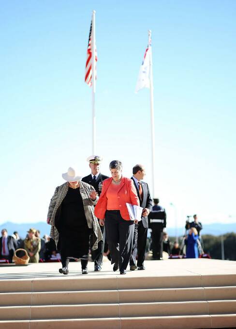 United States Secretary for Homeland Security Janet Napolitano, United States Ambassador to Australia Jeffery Bleich and Admiral Scott Swift depart a service marking the 70th Anniversary Of The Battle Of The Coral Sea, at the Australian American Memorial. Photo: Getty Images