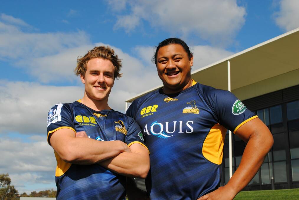 The Brumbies hope Jordan Jackson-Hope, left, and Faalelei Sione will continue to impress after signing deals for 2017.