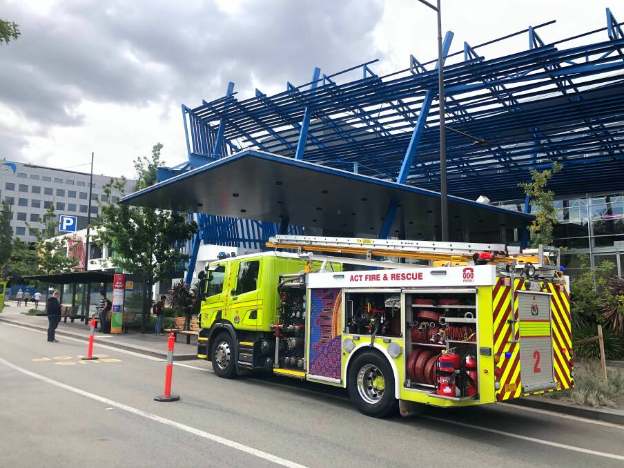Emergency services on scene at the National Convention Centre on Saturday. Photo: Emily Barton