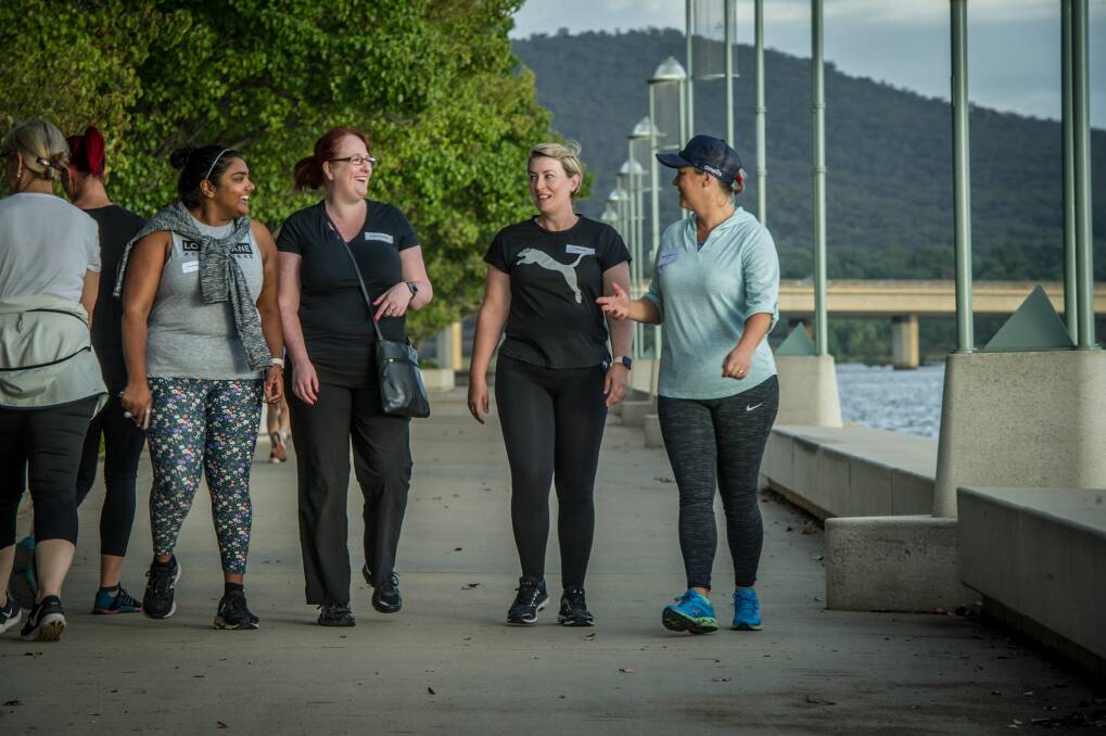 Mentees Nipuni Wijweickrema, Suzanne Rochester and Claire Corby with their mentor Michelle Melbourne at the launch of Mentor Walks on Wednesday. Photo: Karleen Minney