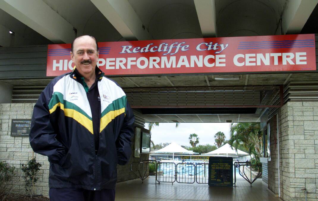 Ken Wood outside his swimming academy in Redcliffe, pictured in September 2001. Photo: John French/The Age