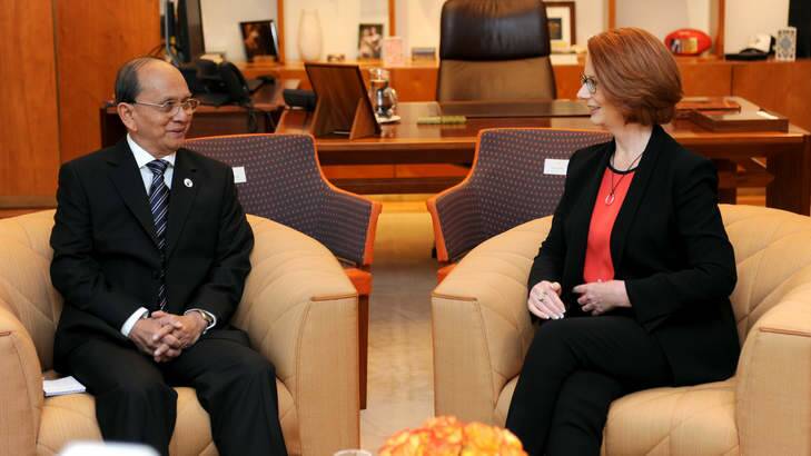Prime Minister Julia Gillard meets with the President of the Republic of Burma Thein Sein at Parliament House on March 18, 2013. Photo: Getty Images