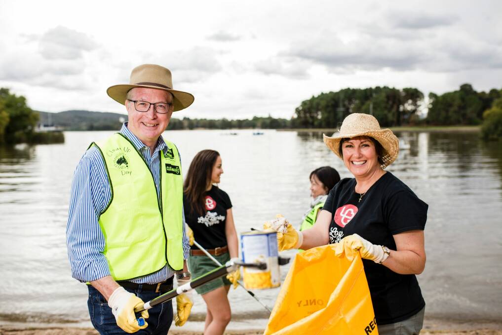 The National Capital Authority is calling on volunteers for Clean up your Catchment Day on Sunday. Front, National Capital Authority chief executive Malcolm Snow, and coordinator of Clean up your Catchment Michelle Jeffrey. Back, volunteers Rebecca Sorensen, and Anna Wong. Photo: Jamila Toderas Photo: Jamila Toderas