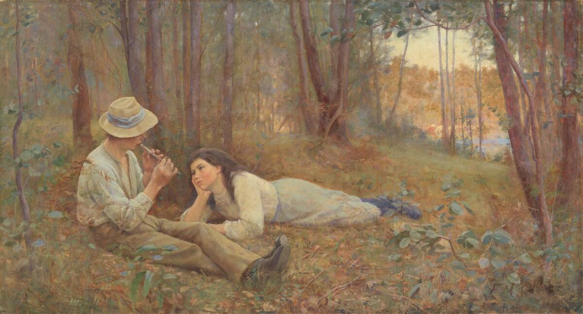 Frederick McCubbin Bush Idyll 1893, oil on canvas, kindly lent from a private collection. Photo: NGA