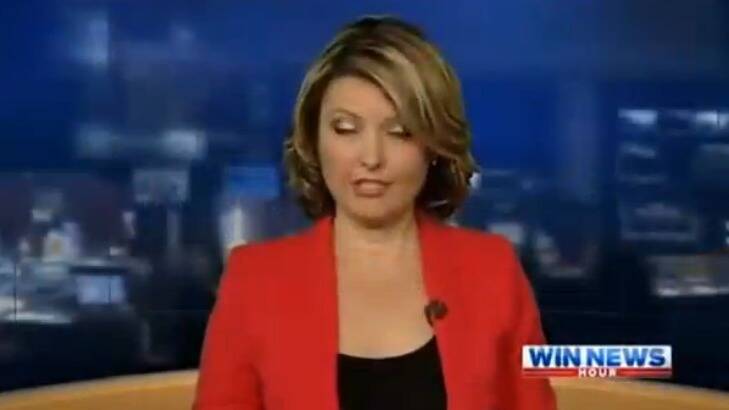 WIN News Canberra presenter Kerryn Johnston warned viewers she was going to sound "like a drunk" during a late night bulletin this week. Photo: YouTube