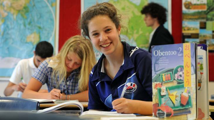 Noemie Huttner-Koros, a student at Telopea Park School, is fluent in French and is learning Japanese, which is the most popular Asian language in Australian schools. Photo: Graham Tidy