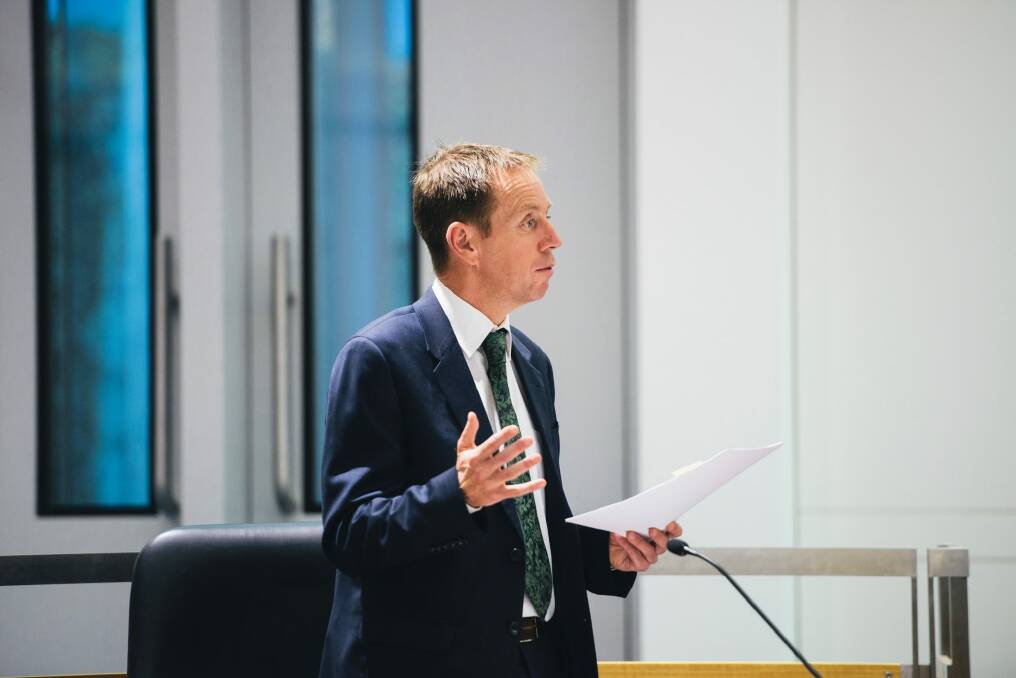 ACT Greens MLA Shane Rattenbury said he would not be intimidated by threats of legal action in the Legislative Assembly on Tuesday afternoon. Photo: Rohan Thomson