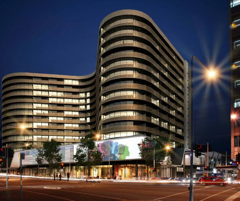  An artist's impression of QIC's proposed section 96 development, looking from Lonsdale St at the apartment tower.