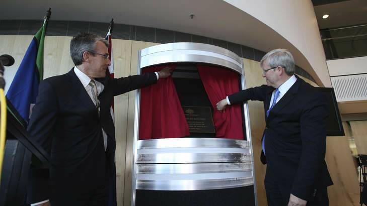 Prime Minister Kevin Rudd and Attorney-General Mark Dreyfus opened the Ben Chifley Building as the new ASIO headquarters in Canberra. Photo: Andrew Meares