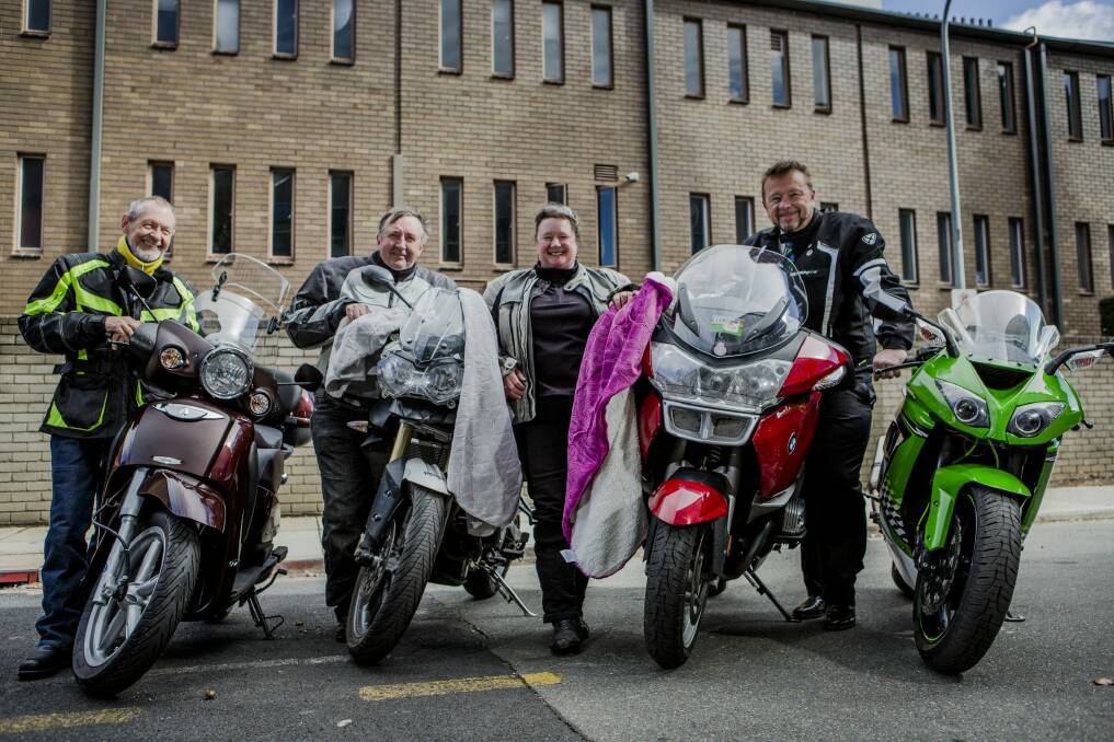 Jayson Hinder, right, who was among motorcyclists who rode to Old Parliament House last May for a charity blanket run to donate blankets and old motorcycle jackets to the homeless. Photo: Jamila Toderas