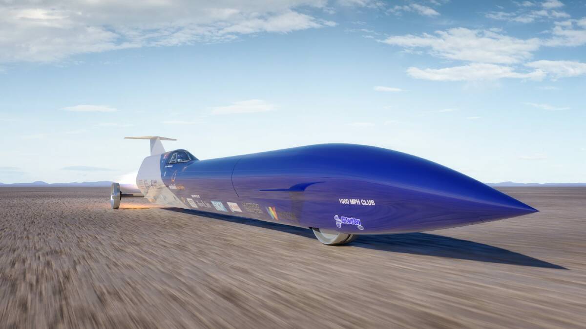 Digitally generated image of the land speed record attempt car, the Aussie Invader. Photo: Supplied