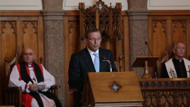 Former Jesuit college graduate Tony Abbott speaks at a service at the Church of St Andrew in Canberra to mark the start of the parliamentary year. Photo: Alex Ellinghausen
