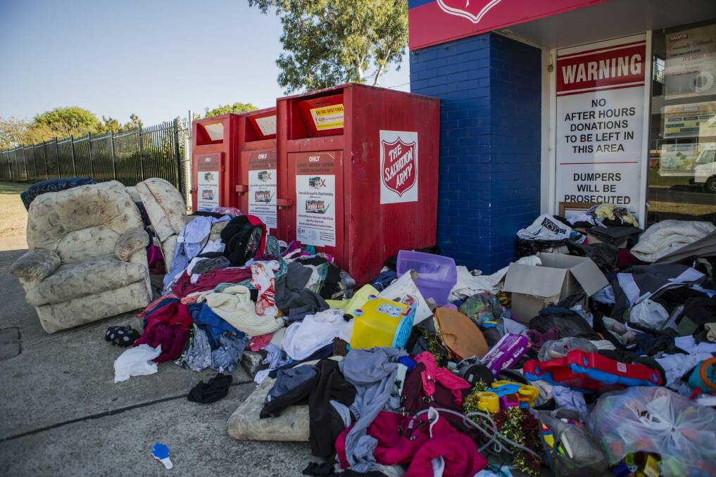 Dumping outside charity bins like at the The Salvation Army at Fyshwick continues to be a problem. Photo: Jamila Toderas