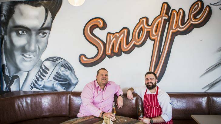 They're in the building: Smoque owner Grant Kells, left,  and chef Luke Drummond at their new restaurant in Woden. Photo: Jamila Toderas