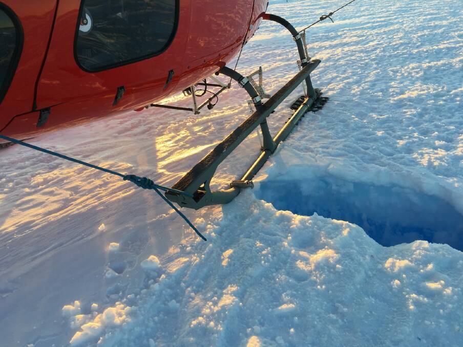The crevasse Mr Wood fell into, in a photograph taken after his rescue. Photo: Supplied