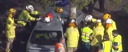 Fire crews free the trapped teenagers. Photo: 7 News Brisbane - Twitter