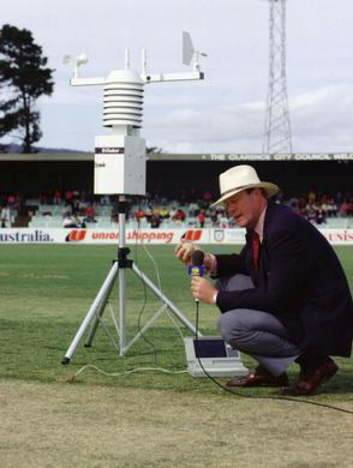 Tony Greig doing a pitch report in the 1980s.