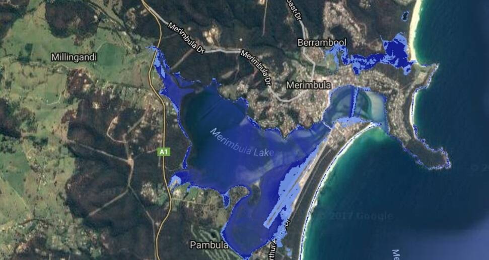 Merimbula's airport and bridge would be inundated under sea level rise predictions. Photo: Coastal Risk Australia