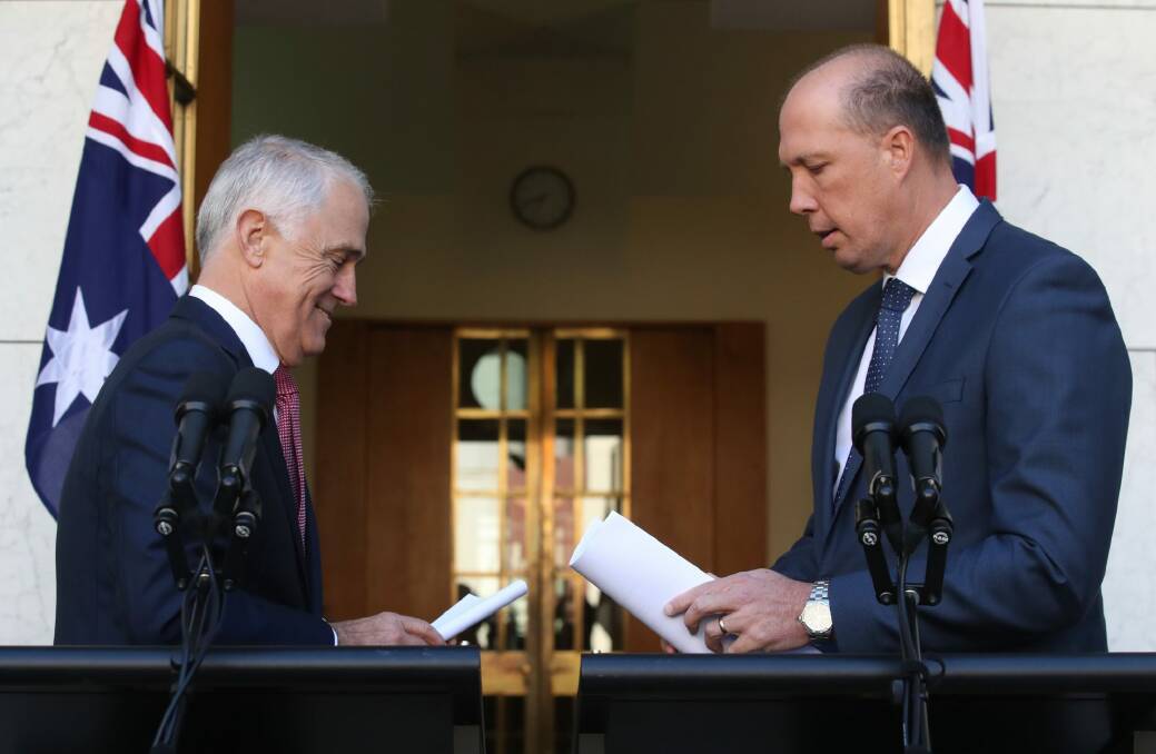 Prime Minister Malcolm Turnbull and Immigration Minister Peter Dutton on Thursday. Photo: Andrew Meares