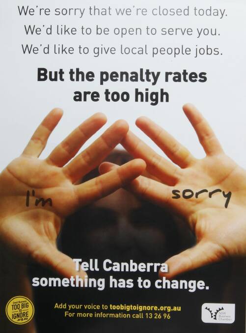 The poster which claims penalty rates are too high.