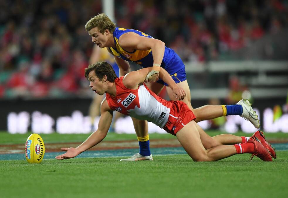Oliver Florent under pressure from West Coast's Jackson Nelson. Photo: AAP