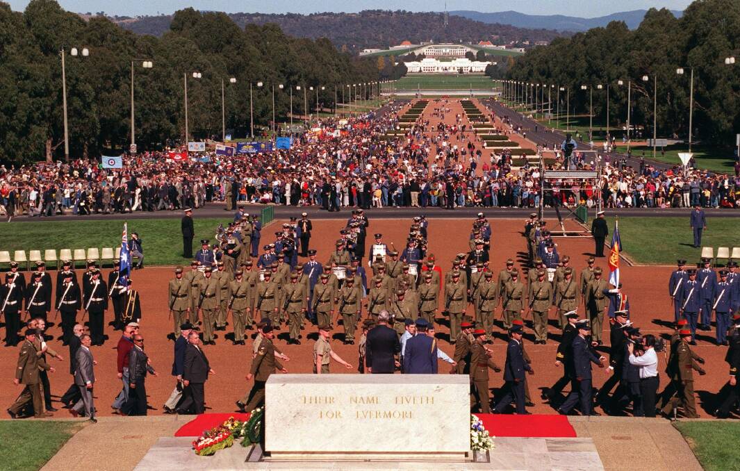 Music for this year's Anzac Day march will be provided by the Royal Military College Band broadcasted over speakers down Anzac Parade. Photo: Graham Tidy